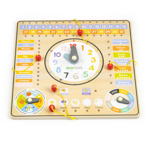 Wooden manipulation board with calendar & clock