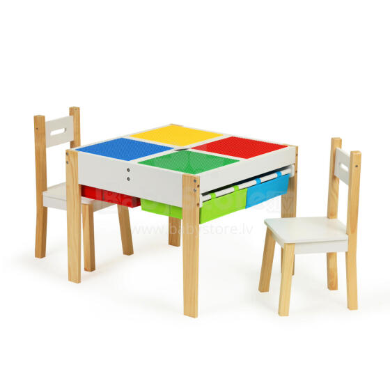 Medinis vaikų baldų komplektas: stalas + 2 kėdės ECOTOYS