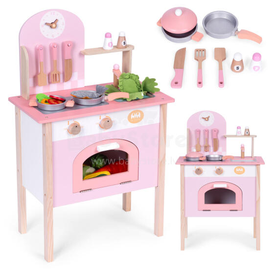 Vaikiška rožinė virtuvė su 8 priedais orkaitė, kriauklė, ECOTOYS
