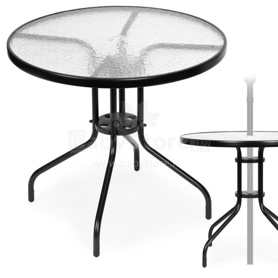 Apvalus sodo stalas 80 cm, terasai, sodui, balkonui, grūdintas stiklas, skėtuko anga, MultiGarden