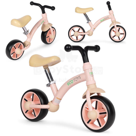 Balansinis dviratis vaikams, EVA ratai, reguliuojama sėdynė, rožinė, ECOTOYS