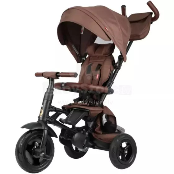 Bebe Basic Rito Deluxe Art.254139 Brown vaikiškas triratukas su rankena, stogu ir pripučiamais ratais