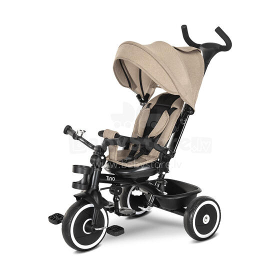 Lorelli Tino Art.10050682507 Beige vaikiškas triratukas su pripučiamais ratais, rankena ir stogu