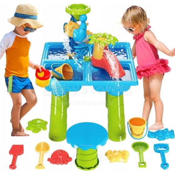WOOPIE Vandens Stalas 2in1 Smėlio Dėžė su XL Kėde Aquapark 4-Bazės 13 vnt.