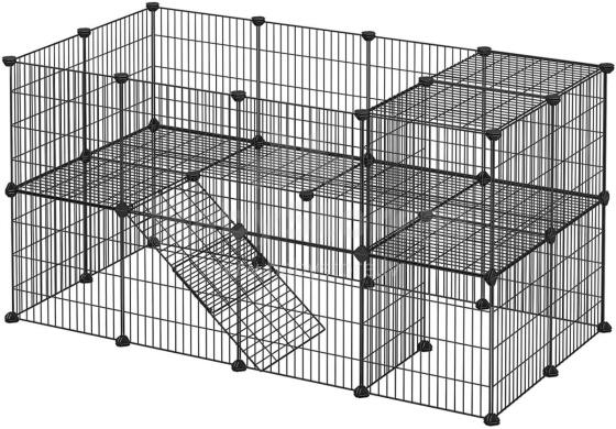 Kojec modulinis narvas mažiems gyvūnams graužikams, žiurkėnams, jūrų kiaulytėms, 2 aukštai, juodas
