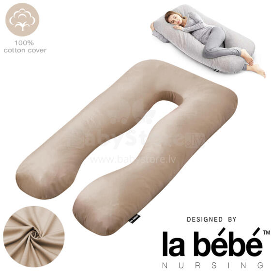„La Bebe ™ Cushy“ motinystės pagalvė 91911 Beige caramel daugiafunkcinė pagalvė nėščioms moterims (U formos) 155x80cm