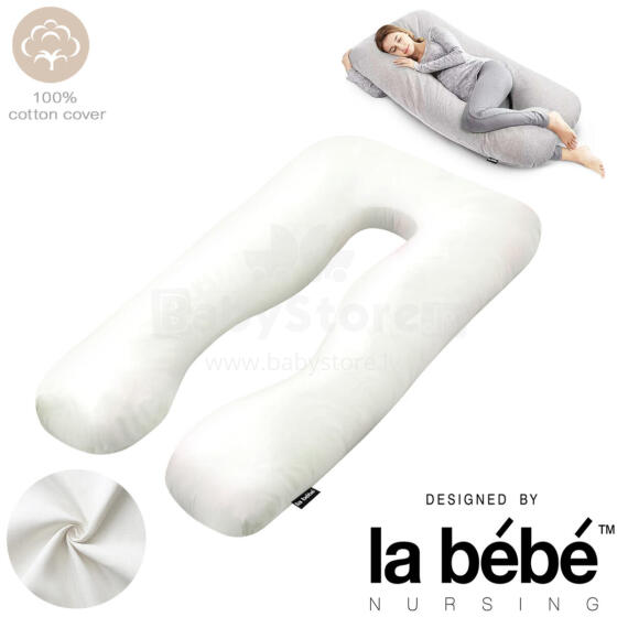 „La Bebe ™ Cushy“ motinystės pagalvė 91910 White daugiafunkcinė pagalvė nėščioms moterims (U formos) 155x80cm