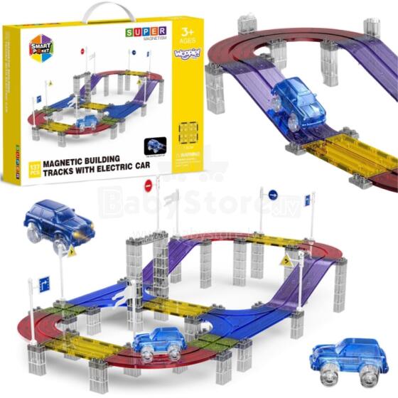 WOOPIE Magnetinė lenktynių trasos + automobilis 137 vnt.