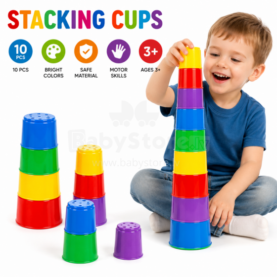 I-Toys Stacking Cups Art.257816  Sudedami bokštelio puodeliai – 10 vnt.