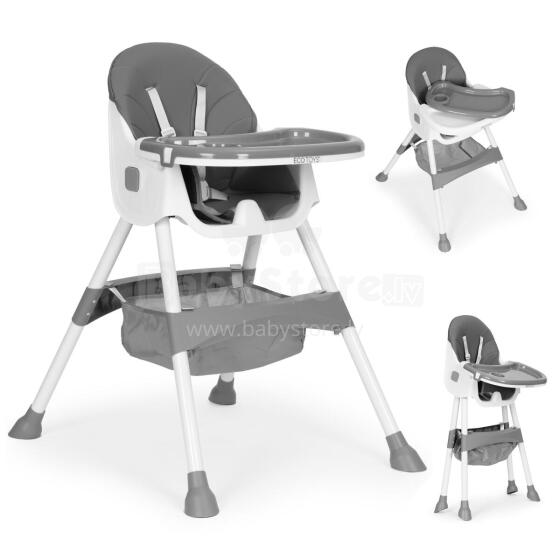 Vaikų maitinimo kėdė su padėklu ir krepšiu, 5 taškų saugos diržai, pilka, ECOTOYS