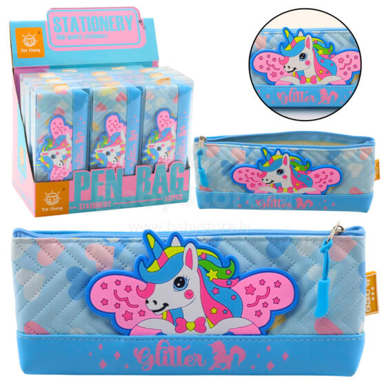 Pieštuko dėklas mokyklos rinkinys su vienaragiu mėlynas 20 x 8.5cm