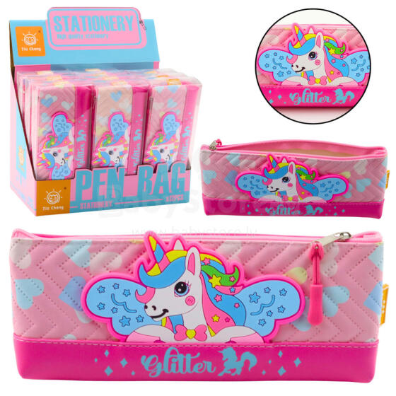 Pieštuko dėklas mokyklos rinkinys su vienaragiu rožinės spalvos 20 x 8.5cm