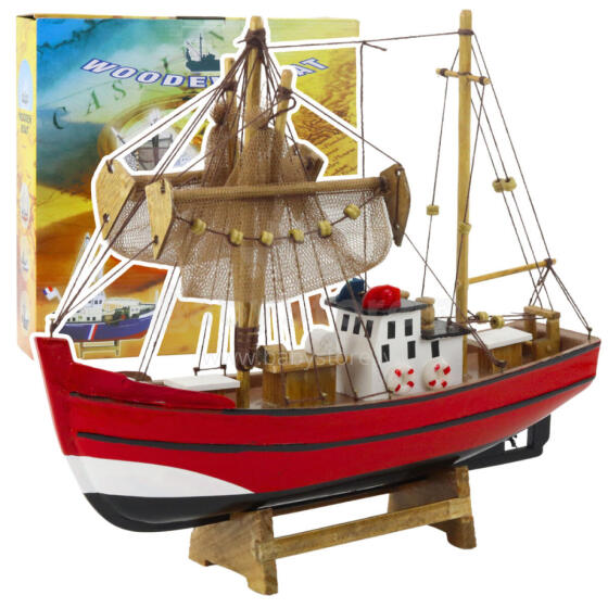 Kolekcinis dekoratyvinis modelis žvejybos laivo raudonas 30x26cm