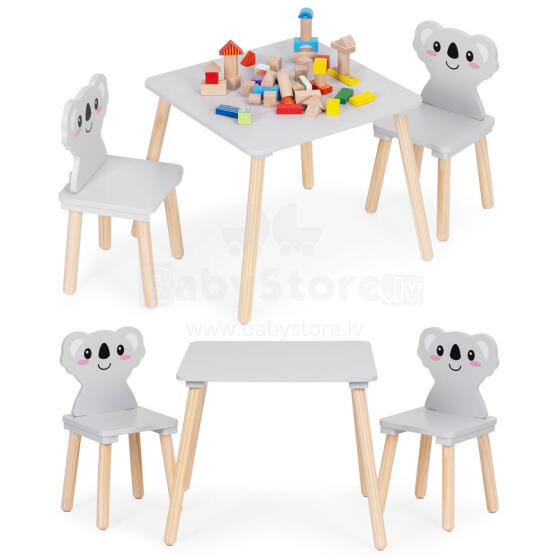Vaikų baldų komplektas Stalas + 2 Kėdės Koala ECOTOYS