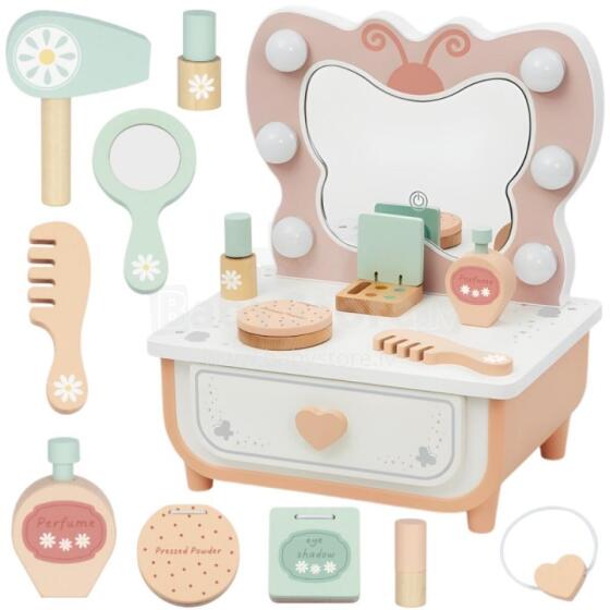 TOOKY TOY Medinis drugelių tualetinis staliukas su LED apšvietimu + kosmetika