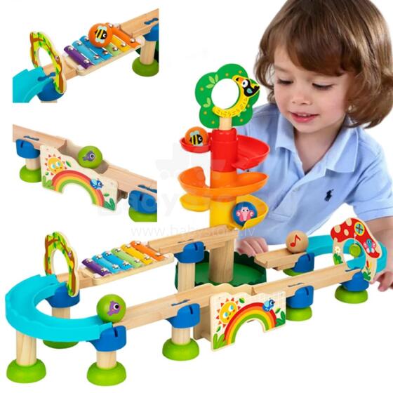 Tooky Toy medinis muzikos marblų bėgimas 44 vnt.