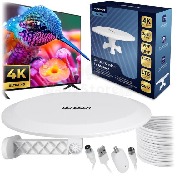 Vidaus Lauko TV Antena Ultra HD 4K Berdsen BD-955 Balta
