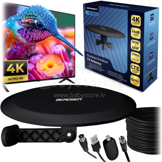 Vidaus Išorės TV Antena Ultra HD 4K Berdsen BD-955 Juoda