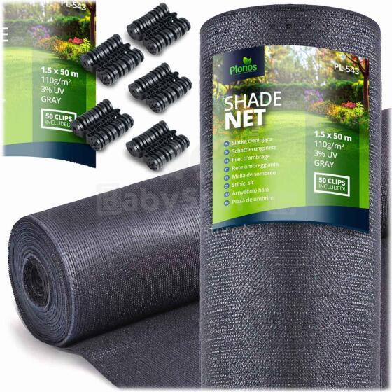 Šešėlio tinklas 1.5x50m 110g/m2 + 50 spaustukų pilkas