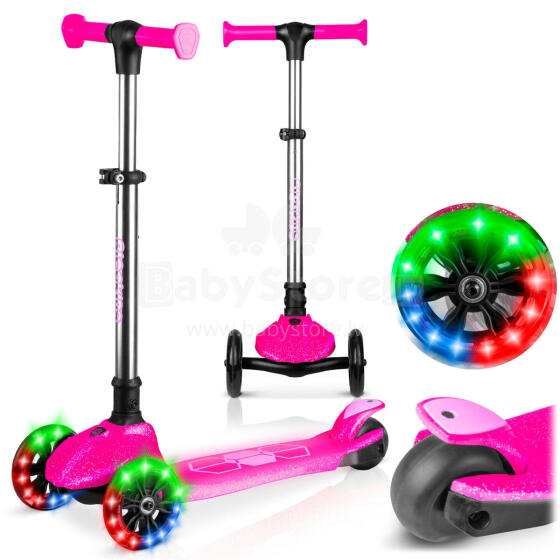 Trijų ratų balansinis paspirtukas vaikams, šviečiantis tamsoje Ricokids Jelly - rožinis