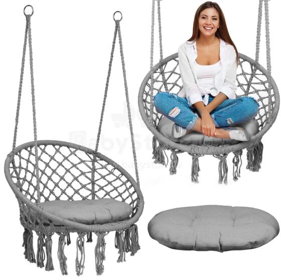 Pakabinama sodo kėdė supynė BOHO pilka + pagalvėlė