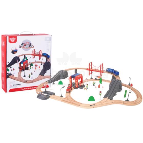 Tooky Toy medinis gaisrininkų traukinys greitosios pagalbos automobiliu 70 vnt.