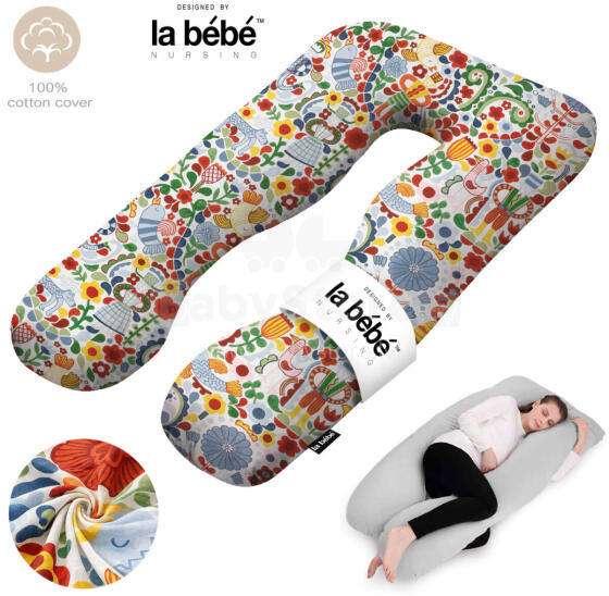 La Bebe™ Cushy Maternity Pillow Art. 60608156 Nordic Bloom. Multifunctional Pregnancy Pillow (U-Shaped), Polyester Fiber Filling, 155×80 cm