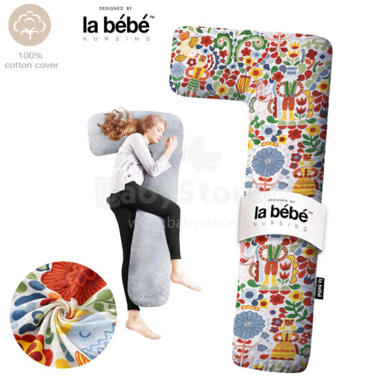 La Bebe ™ minkštos pagalvėlės Art. 60608156 Nordic Bloom. medvilnės slaugos nėščios nėščios pasagos pagalvė su užvalkalu [2 užvalkalai], 180 cm