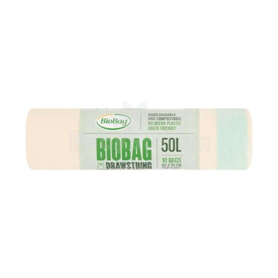 Garbage bags with drawstring compostable BioBag 50L (10 pcs. per roll) 25mkr. 60x70cm green
