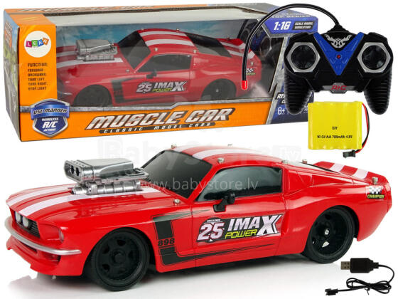 R/C Sportinis automobilis 1:16 Raudonas su baltais dryžiais
