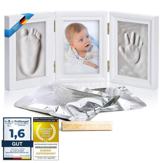 United Baby Picture Frame Imprint Set Art.277525 Rankų ir kojų atspaudas trijų dalių rėmas