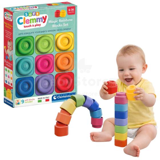 Clemmy Magic Rainbow Blocks 9 Pieces Soft Sensory Clementoni 17604