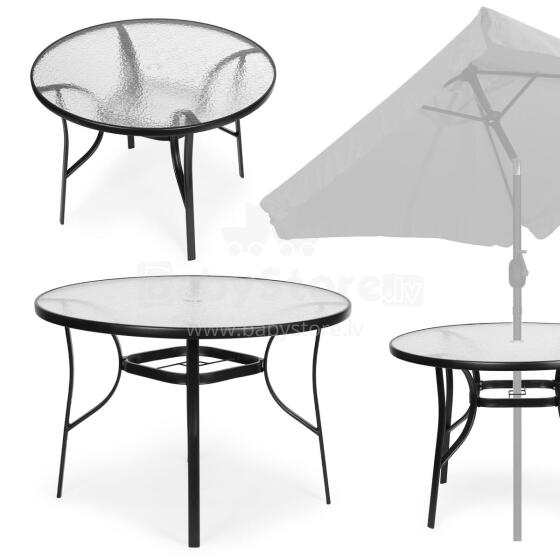 Apvalus sodo stalas 80 cm, terasai, sodui, balkonui, grūdintas stiklas, skėtuko anga, MultiGarden