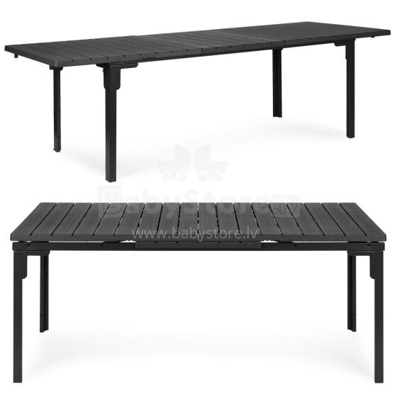 Stalas lauko, sulankstomas 180-240 cm iki 12 asmenų, HDPE plienas, pilkas MultiGarden