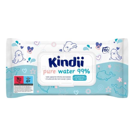&bdquo;Kindii&ldquo; gryno vandens 99 % kūdikių servetėlės, 60 vnt.