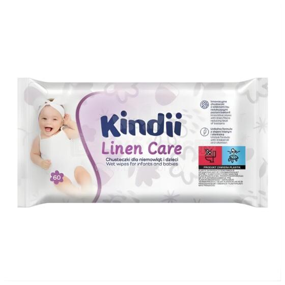 &bdquo;Kindii Linen Care&ldquo; kūdikių servetėlės, 60 vnt.