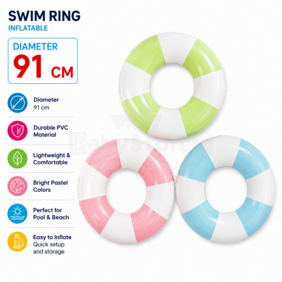 I-Toys Swim Ring Art.279853 Pripučiamas plaukimo ratas, kurio skersmuo 91 cm