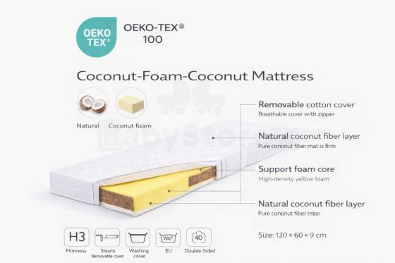 La Bebe™ Mattress Cononut-Foam Art.280039 Kokoso putų čiužinys 120x60 cm