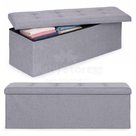Pufas su siuvinėjimu 111x38 cm su saugojimo vieta aptrauktas šviesiai pilkas ModernHome