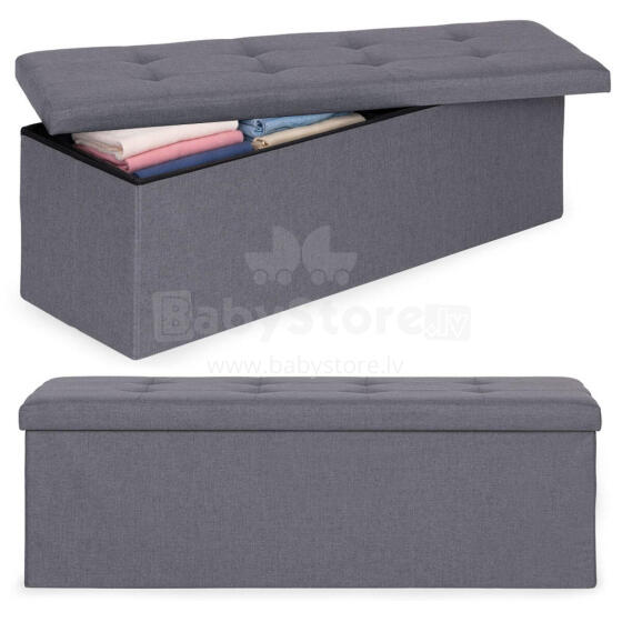 Pufas su siuvinėjimu 111x38 cm su saugojimo vieta aptrauktas tamsiai pilkas ModernHome
