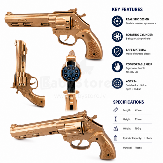 I-Toys Pistol Art.280573 Žaislinis revolveris su minkštomis strėlytėmis – 22 cm