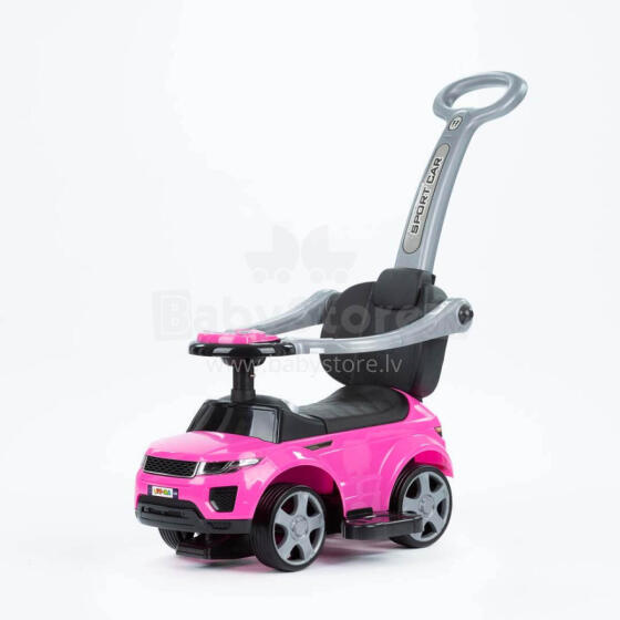 Važiuojantis automobilis su rankena - 614R - guminiai ratai - ROŽINĖ/JUODA