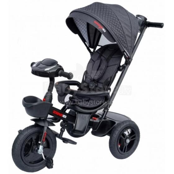 Bebe Basic Schumacher Kid  Air Trike Art.281266 Black vaikiškas triratukas su rankena, stogu ir pripučiamais ratais