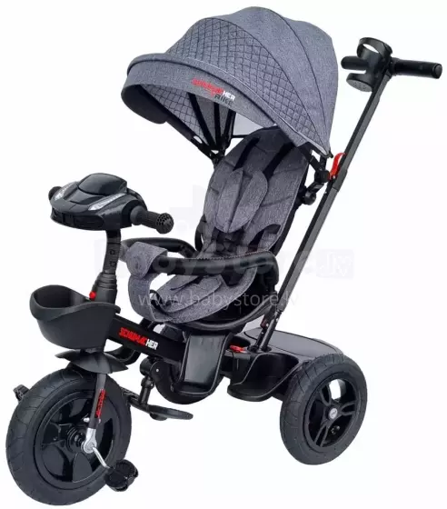 Bebe Basic Schumacher Kid  Air Trike Art.281267  Grey vaikiškas triratukas su rankena, stogu ir pripučiamais ratais