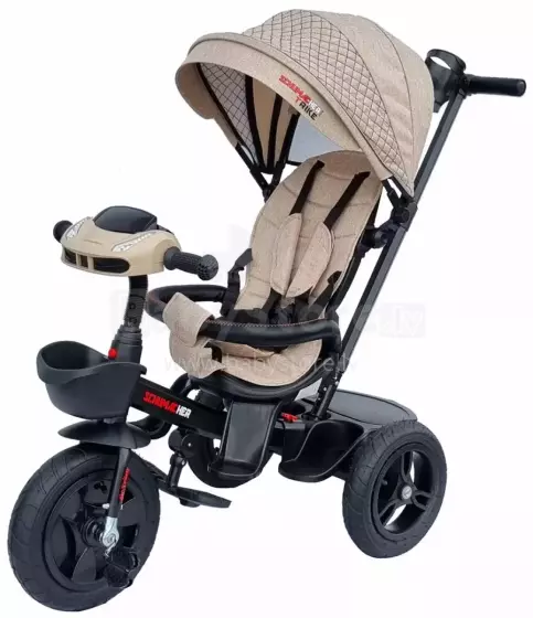 Bebe Basic Schumacher Kid  Air Trike Art.281267 Beige vaikiškas triratukas su rankena, stogu ir pripučiamais ratais