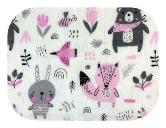 Pampers - 20849 - FLANELIO SPAUSDINIMAS - EGA - MIŠKO GYVŪNAI - ROŽINIS - dydis 70x80 cm