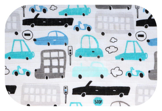 Diaper - 26926 - TETRA PRINT - EGA - LUX -  SAMOCHODY - BLUE - size 70x80 cm