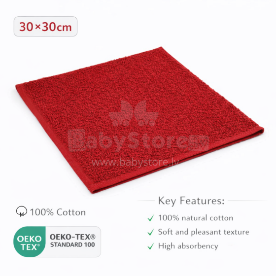 Bebe Basic Cotton Baby Towel  Art.285887 Red Medvilninis rankšluostis 30x30 cm (100% medvilnė)