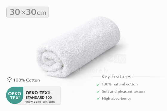 Bebe Basic Cotton Baby Towel  Art.285889 White Medvilninis rankšluostis 30x30 cm (100% medvilnė)