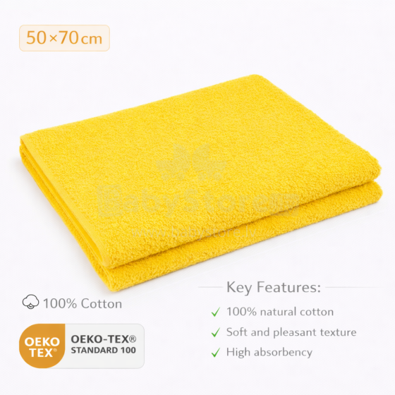 Bebe Basic Cotton Baby Towel  Art.285901 Yellow Medvilninis rankšluostis 50x70 cm (100% medvilnė)